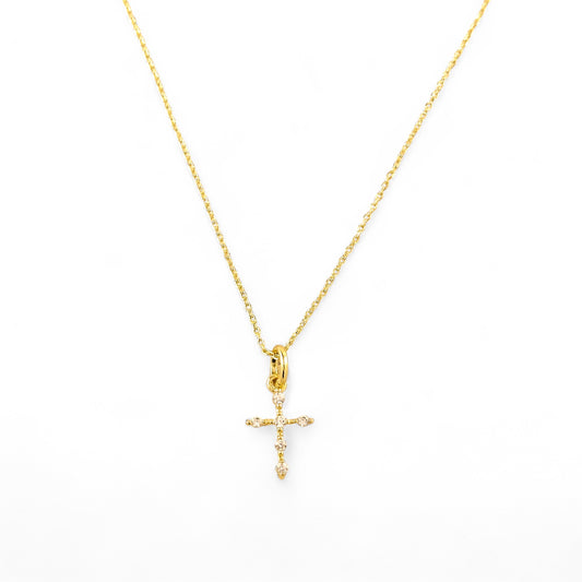 CZ Cross Pendant Necklace in 18K Gold Filled on white background