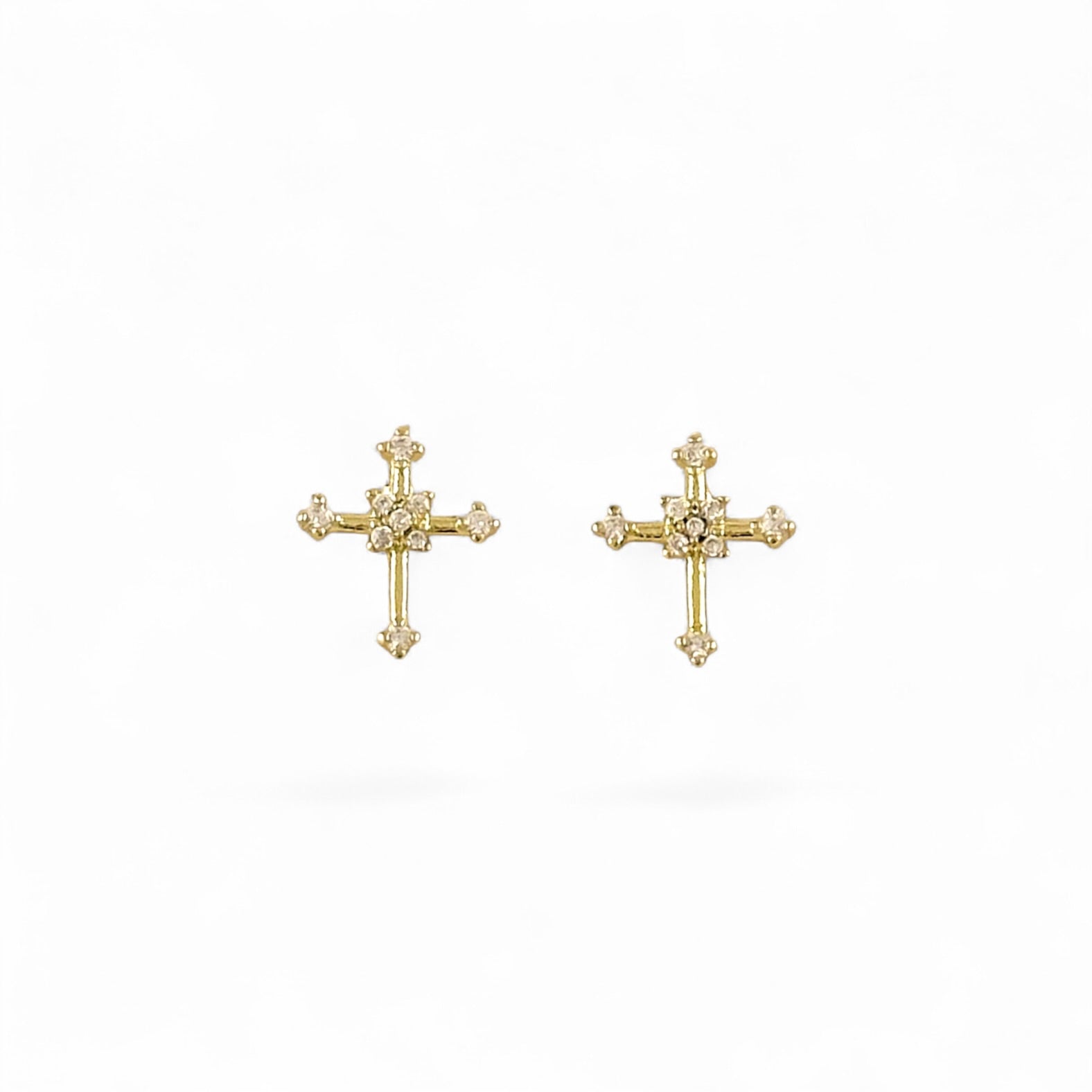 CZ Cross Stud Earrings in 18K Gold Filled on white background