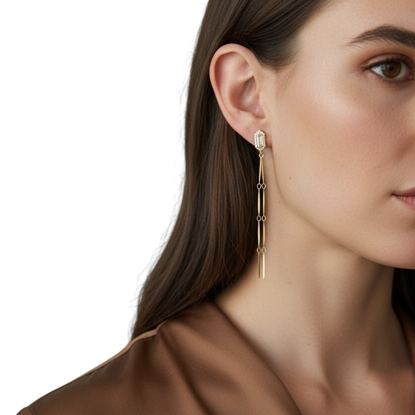  CZ Double Drop Earrings on Model 