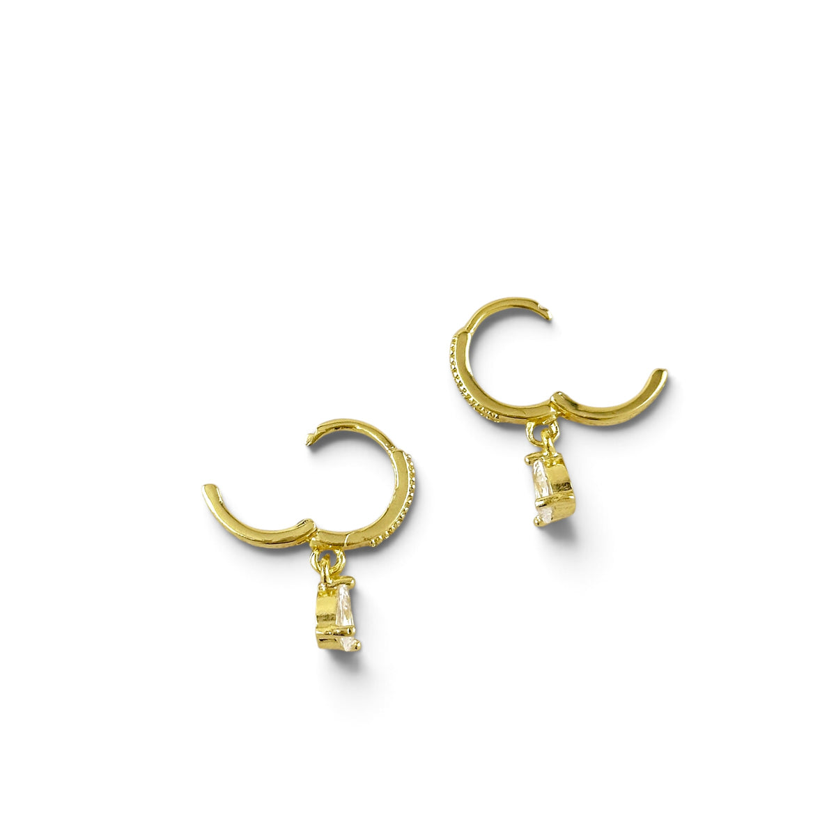 CZ Drop Huggie 18K Gold Filled Hoop Earrings Open
