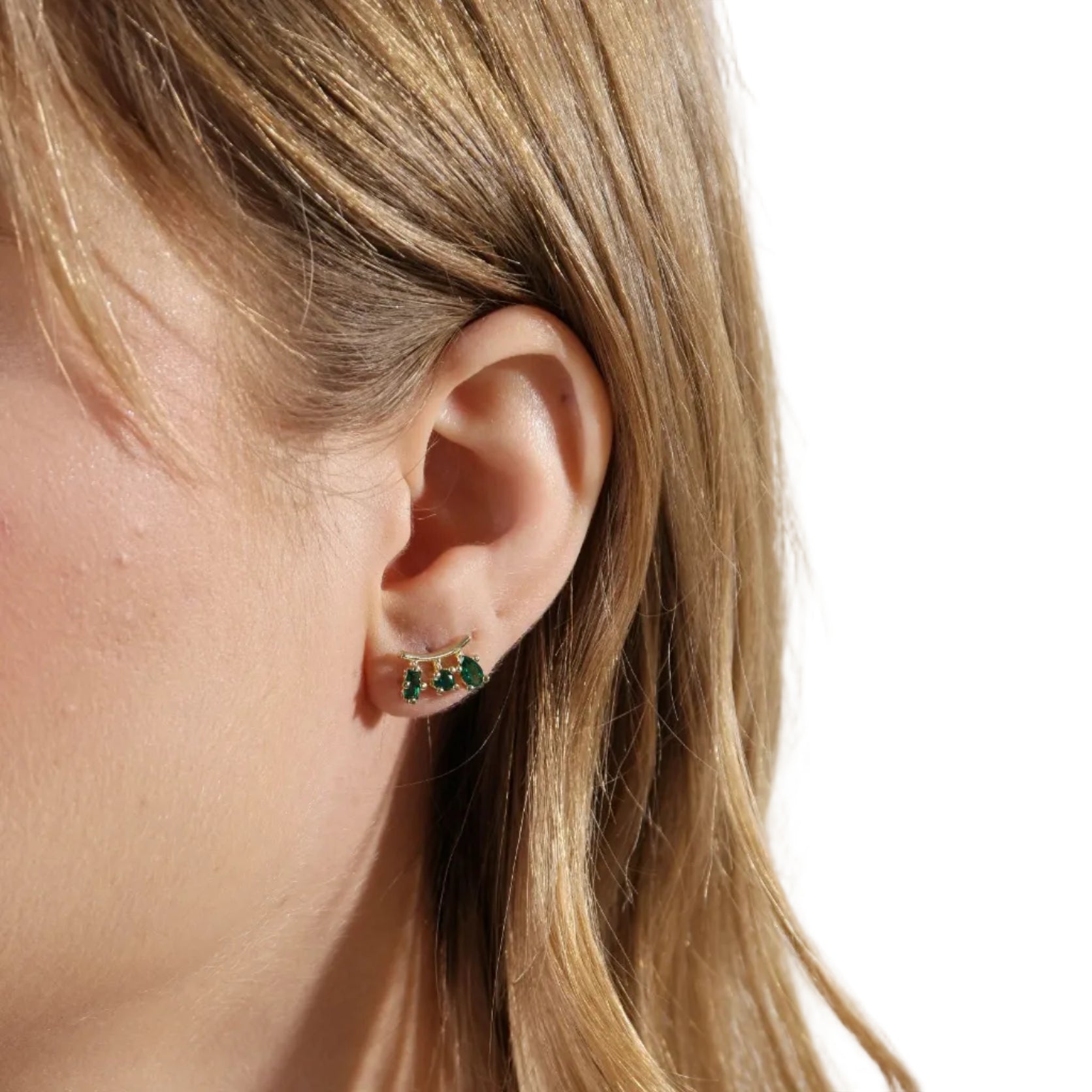  CZ Ear Climber Earrings on Ear