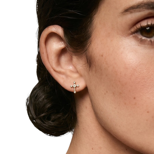 CZ cross studs styled on ear