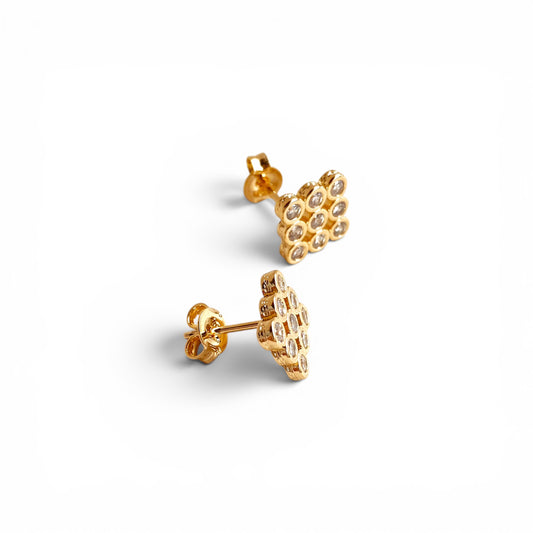 Close-up of bezel-set CZ stones in 3x3 square formation