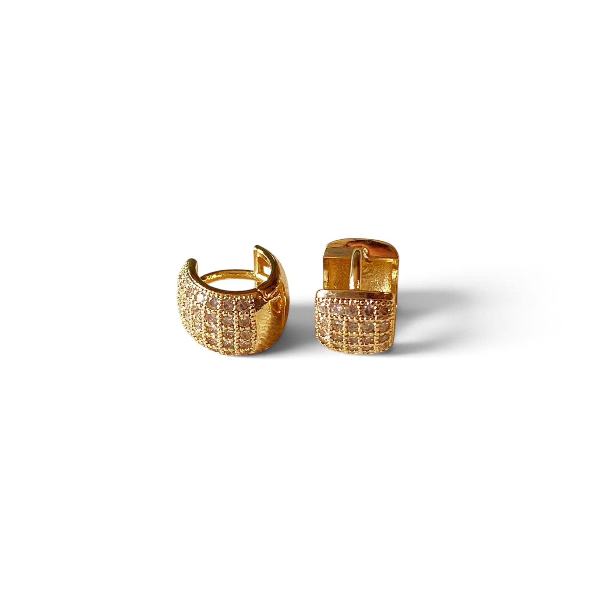 Chunky Four Row CZ Huggie Hoop Earrings Side View