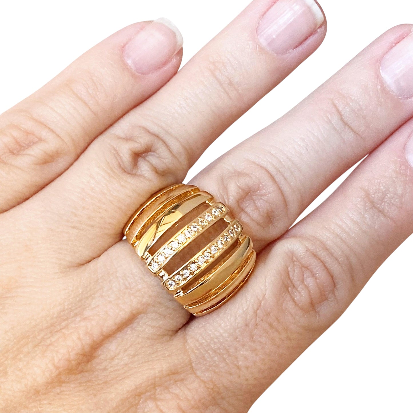 Chunky Pavé CZ 18K Gold Filled Ring on Hand