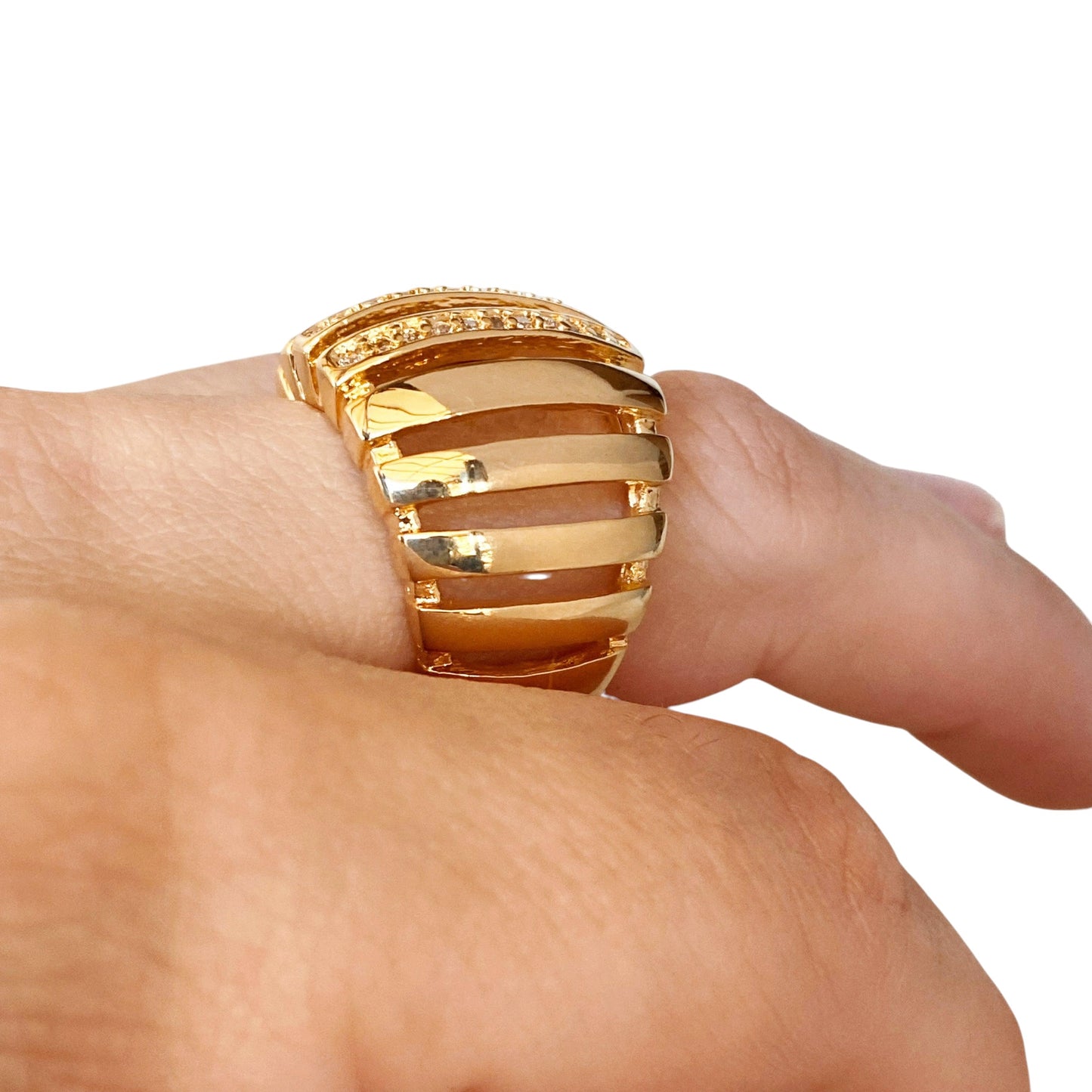 Chunky Pavé CZ 18K Gold Filled Ring on Hand Sideview 