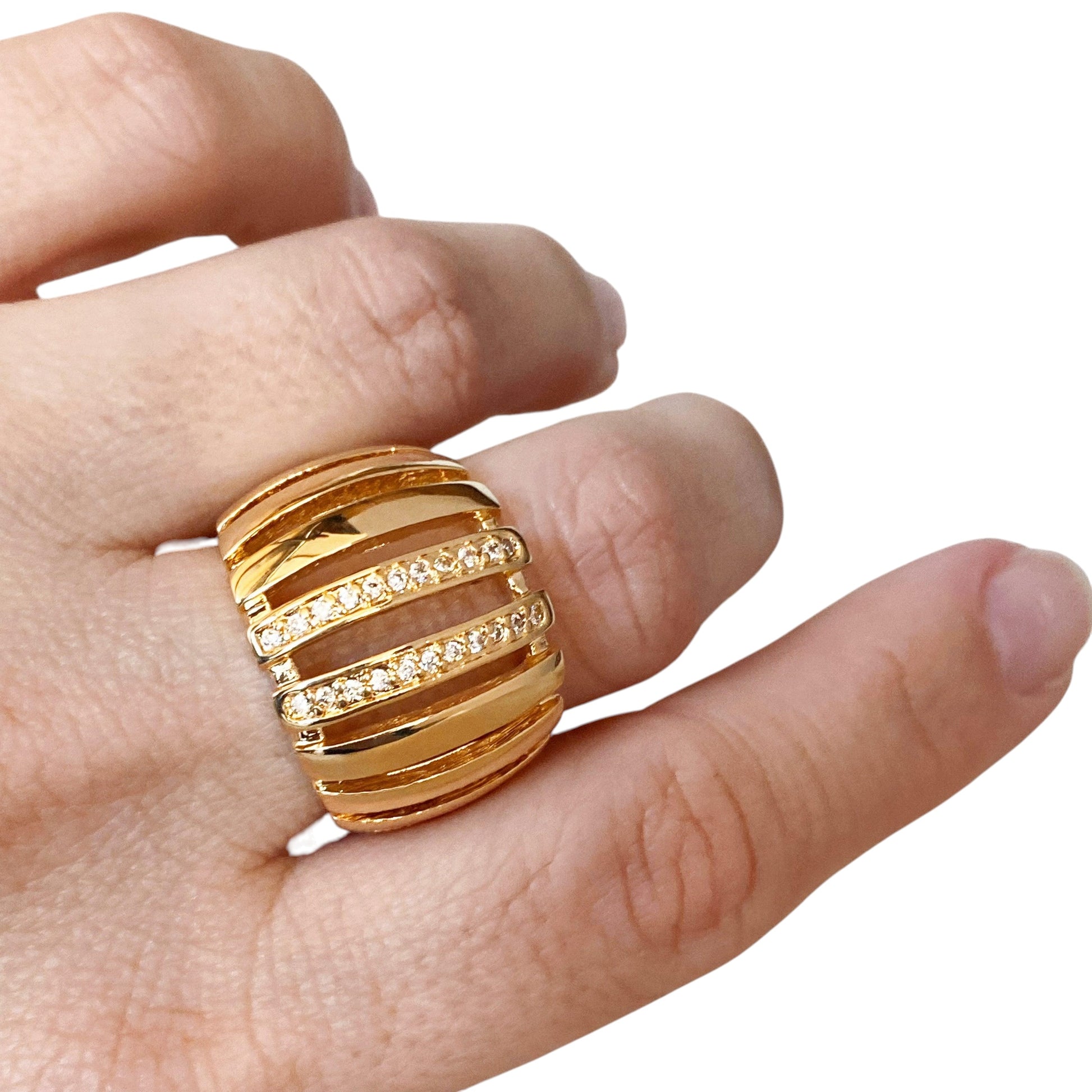 Chunky Pavé CZ 18K Gold Filled Ring on Model