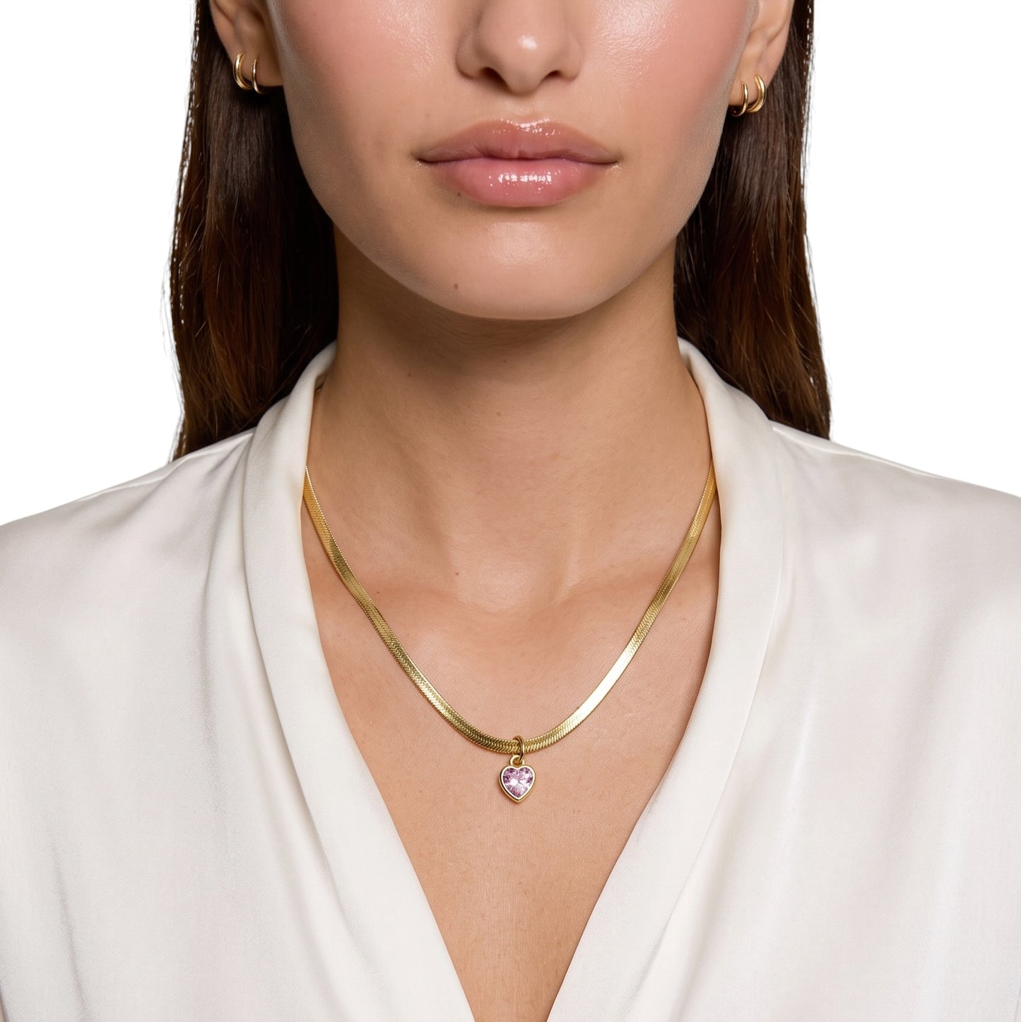 Clear CZ Heart Bezel Pendant on Model