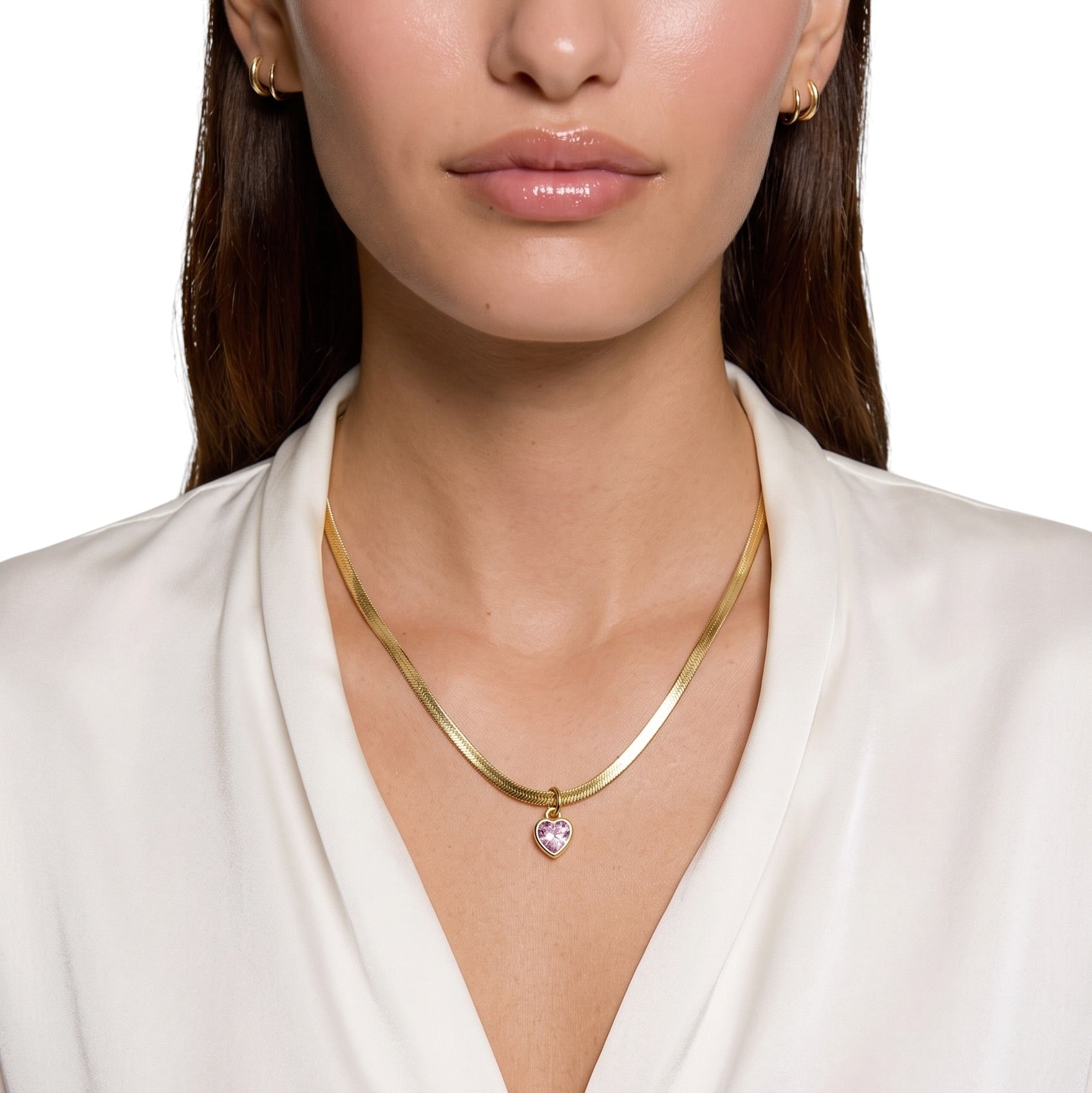 Clear CZ Heart Bezel Pendant on Model