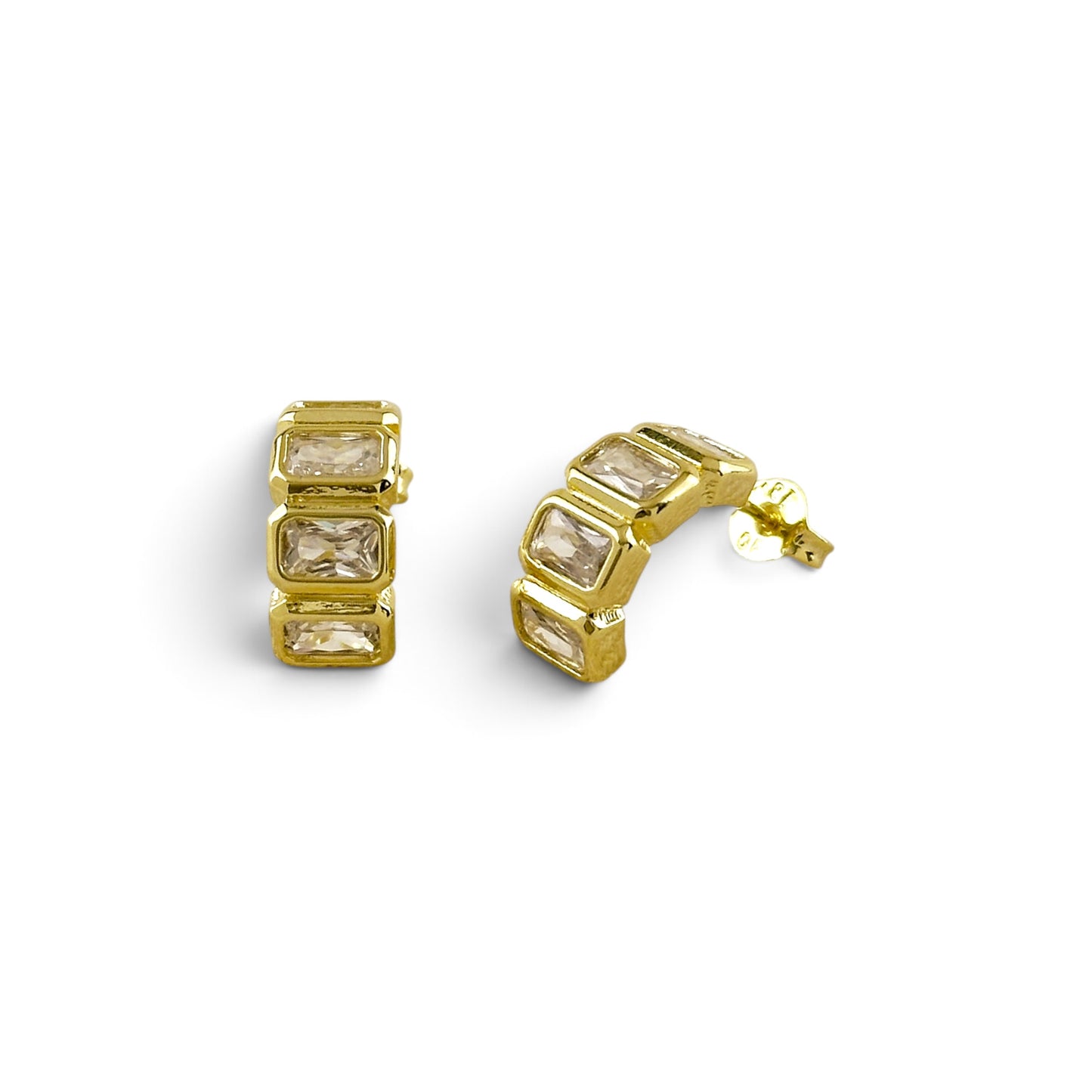 Clear Cz Baguette 18K Gold Filled Stud Earrings