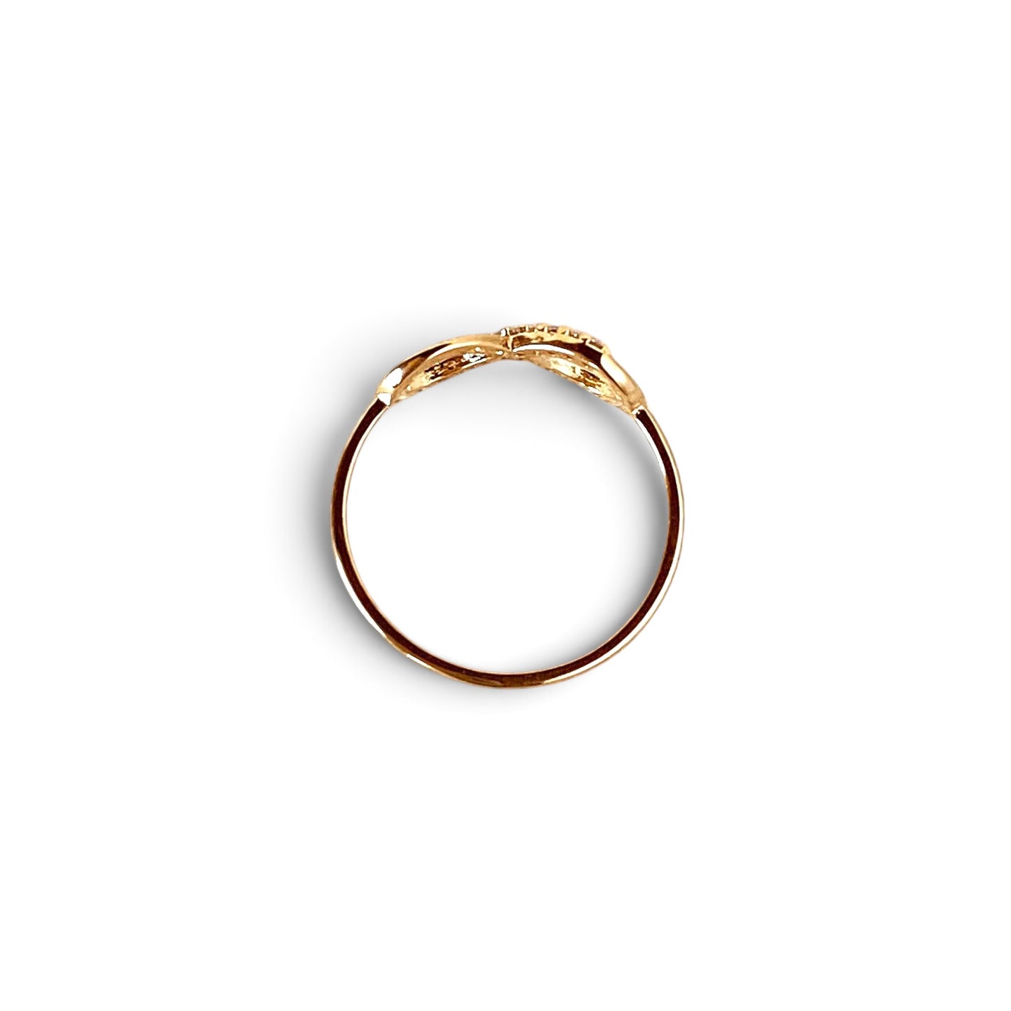 Close-up of CZ detail on infinity symbol ring