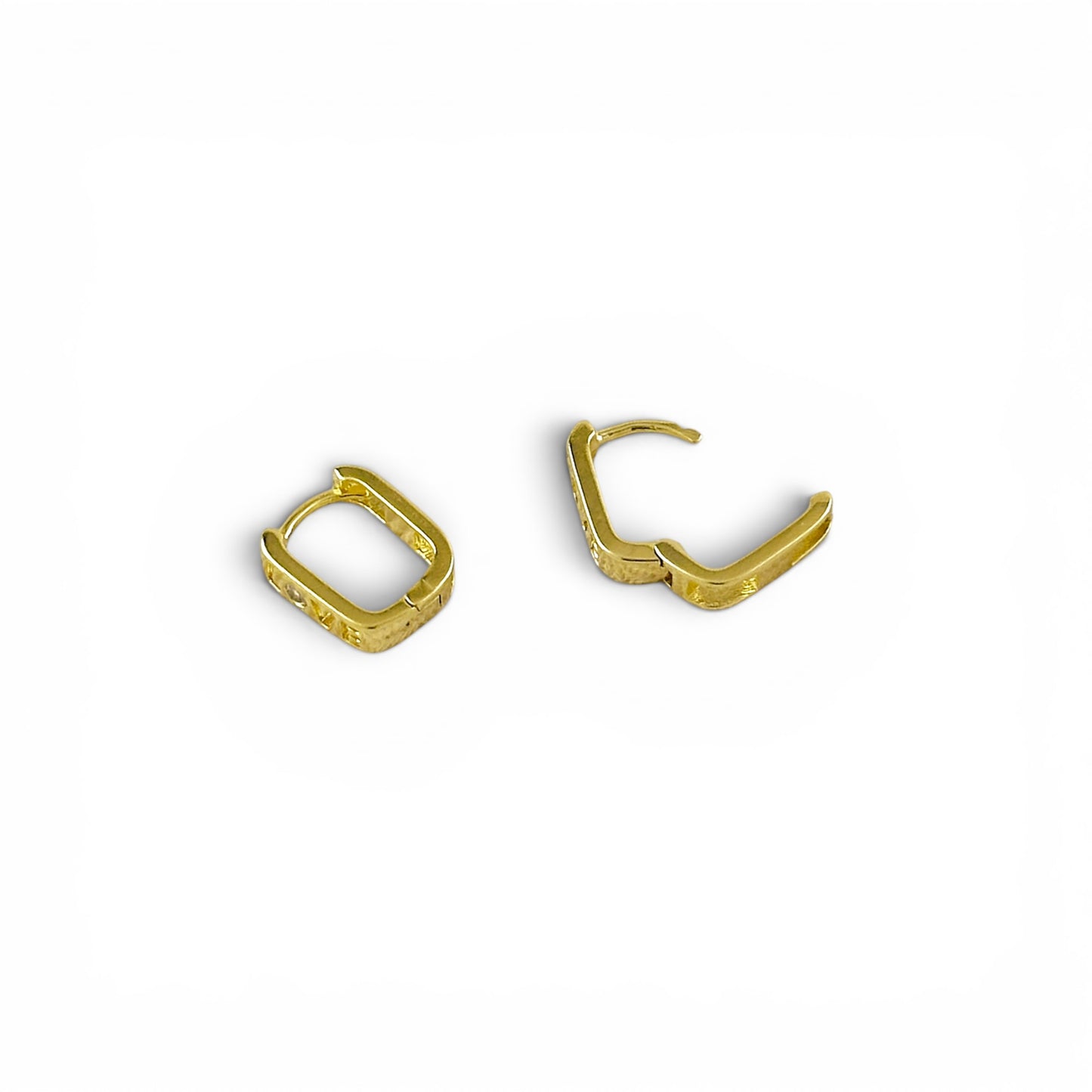 Love Engraved CZ Rectangular 12mm 18K Gold Filled Huggie Earrings