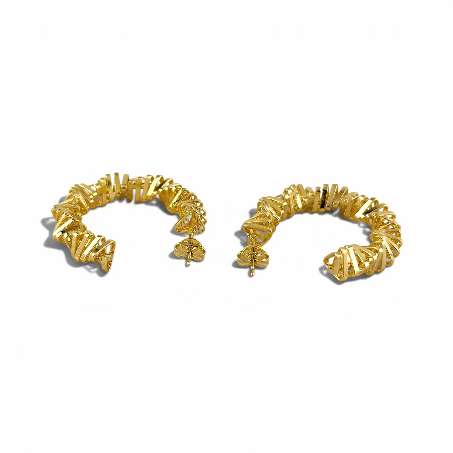 Faceted Origami Open Hoop 30mm 18K Gold Filled Earrings