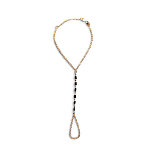 Black Crystal 18K Gold Filled Hand Chain Bracelet