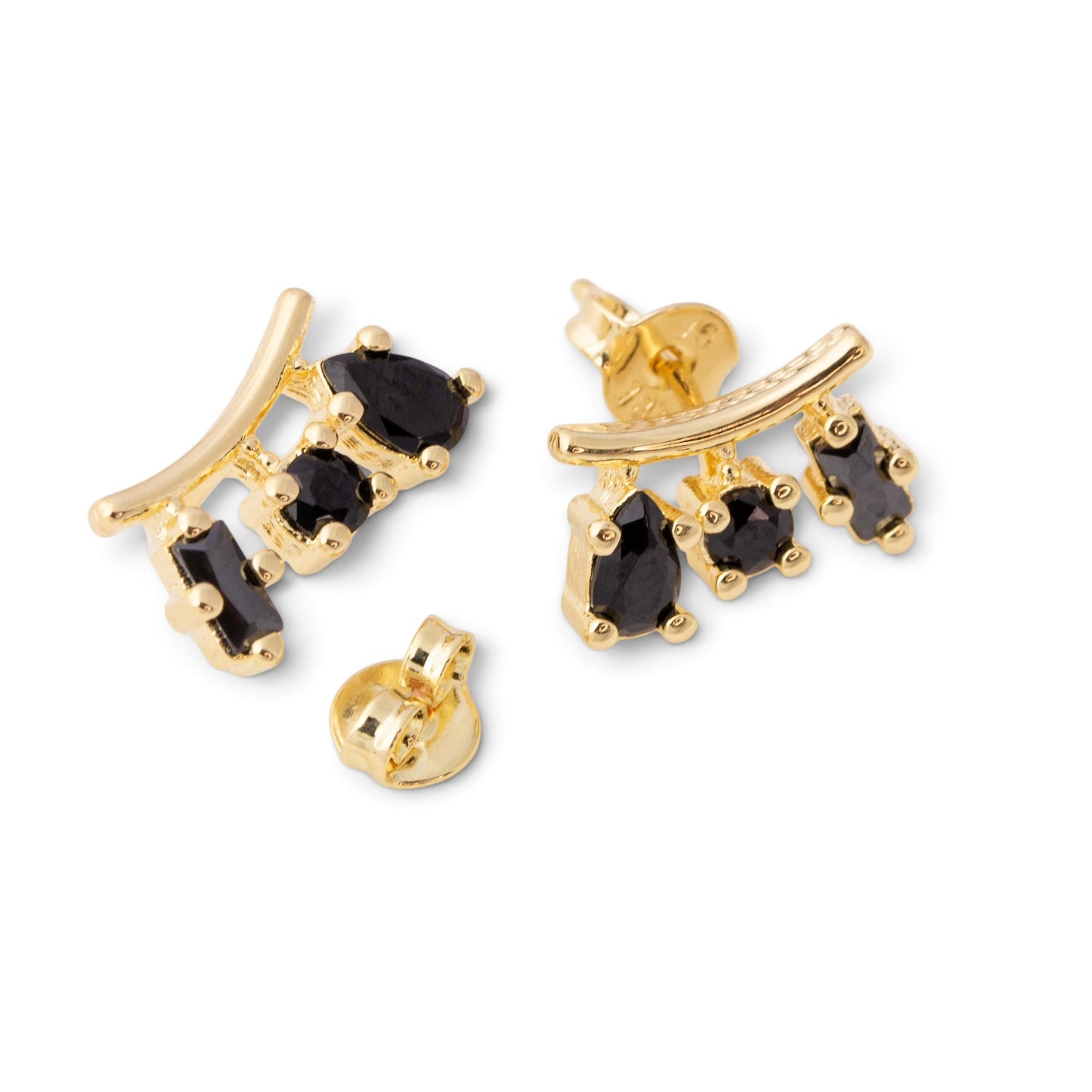 Three Shape Black CZ 11mm 18K Gold Filled Stud Earrings