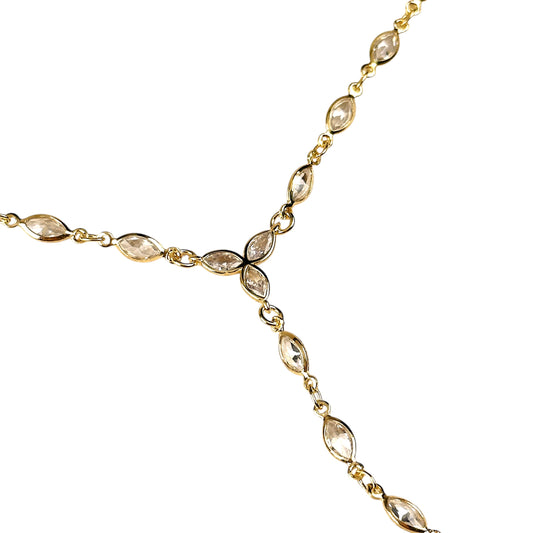Ellipse Bezel CZ Lariat 18K Gold Filled Necklace