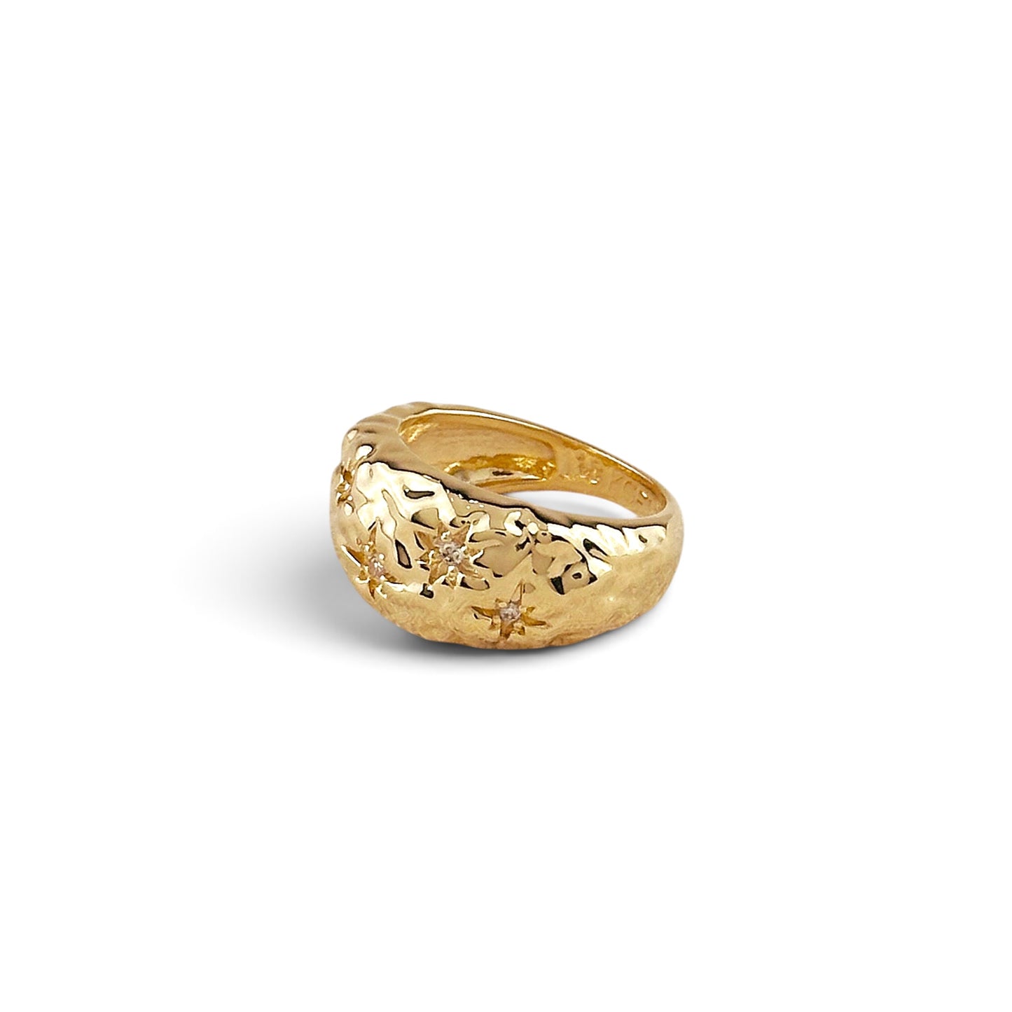 Hammered Moon CZ 6mm 18K Gold Filled Ring