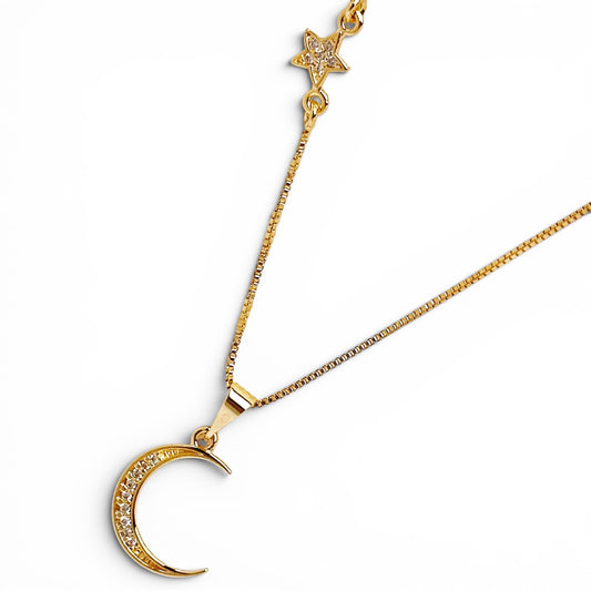 Close-up of micro pavé CZ on crescent moon and star