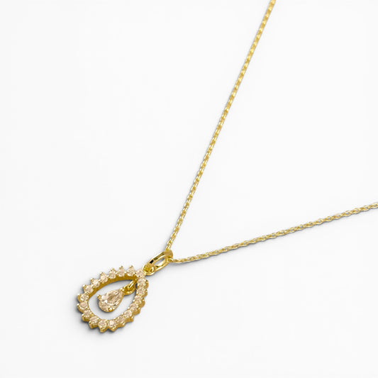 Close-up of teardrop CZ with sparkling halo