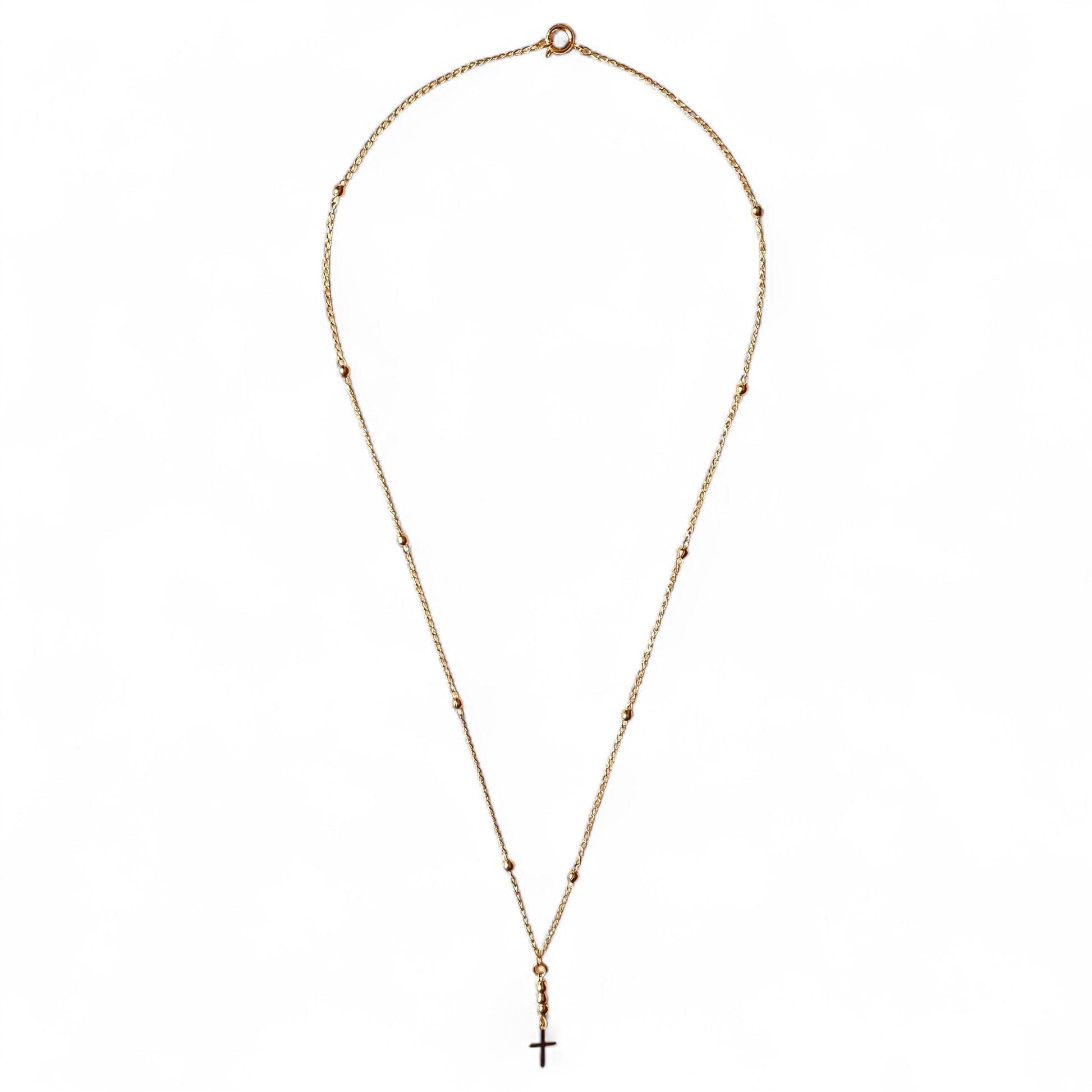Cross Beaded Chain Necklace in 18K Gold Filled