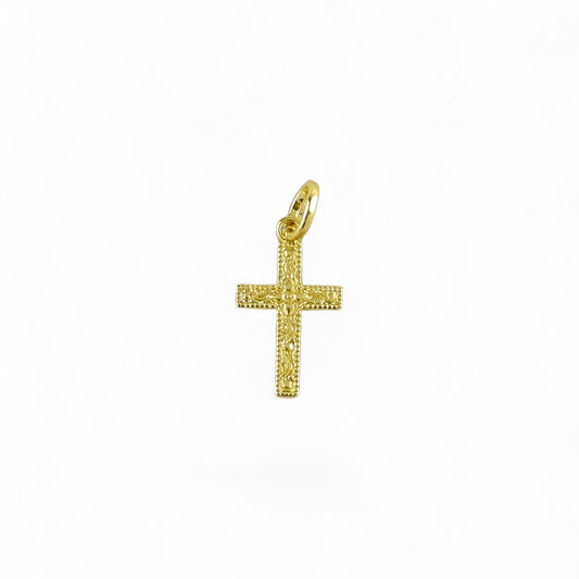 Vintage Engraved Cross Charm in 18K Gold Filled on white background