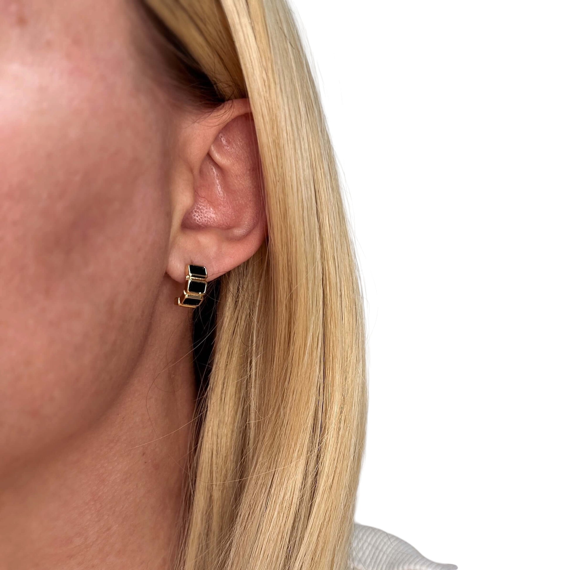 Cz Baguette Stud Earrings on model
