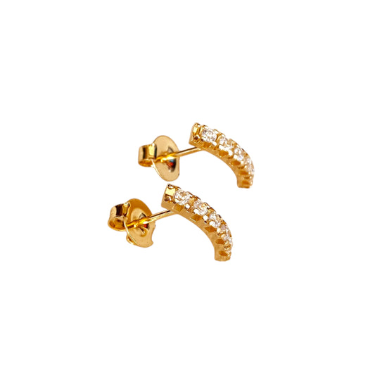 Curved Bar Crystal Stud 18k Gold Filled Earrings