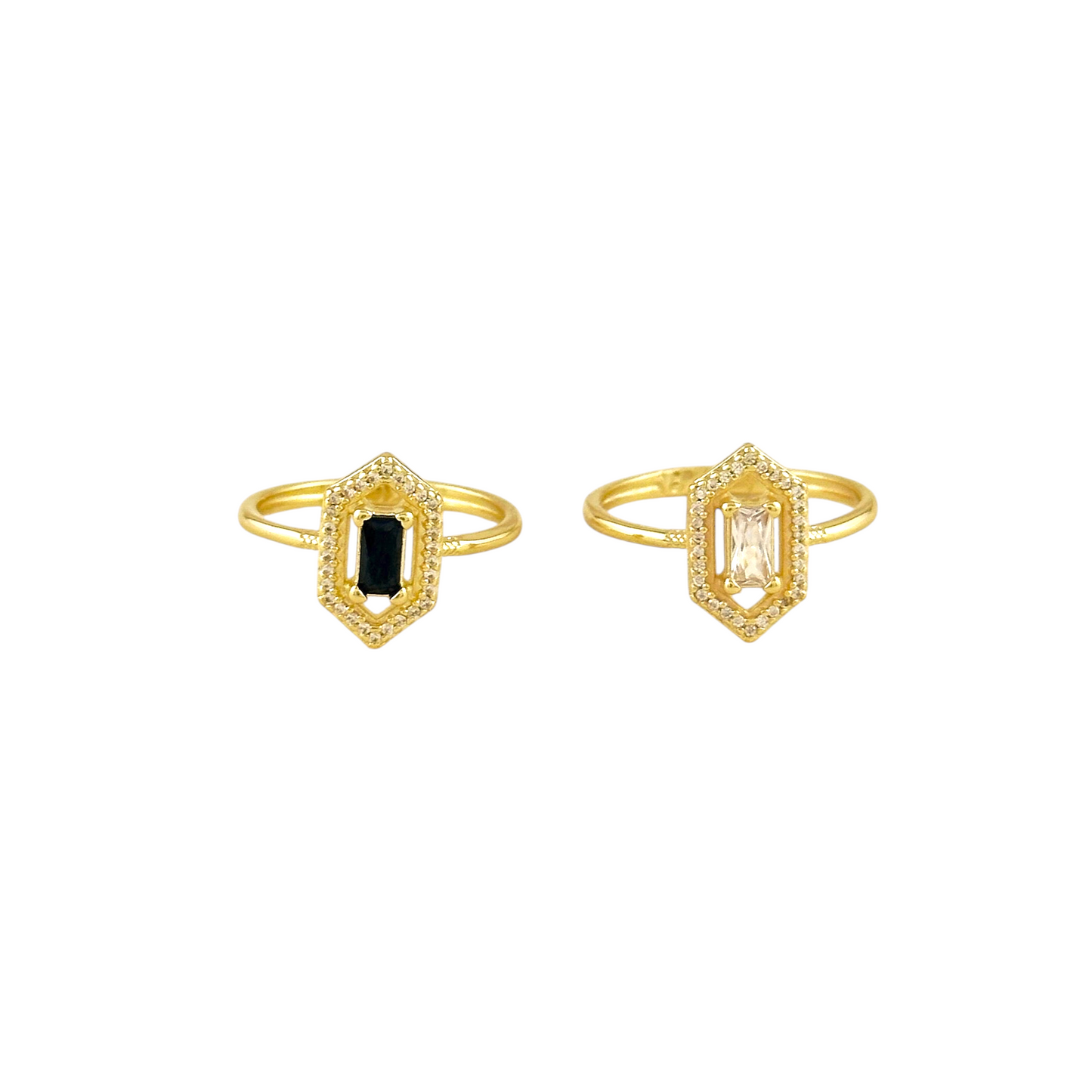 Baguette CZ Hexagon Halo 18k Gold Filled Ring