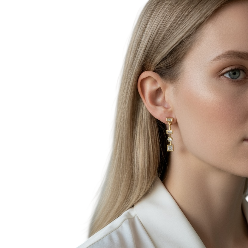25mm Multi-Geometric Clear CZ 18K Gold Filled Drop Earrings