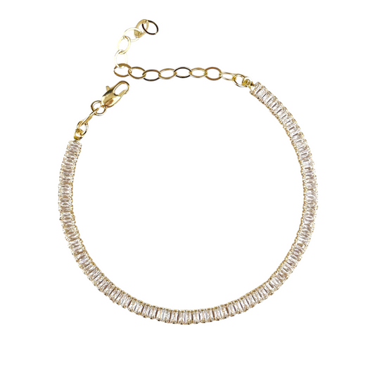 3mm Baguette CZ Tennis 18k Gold Filled Bracelet