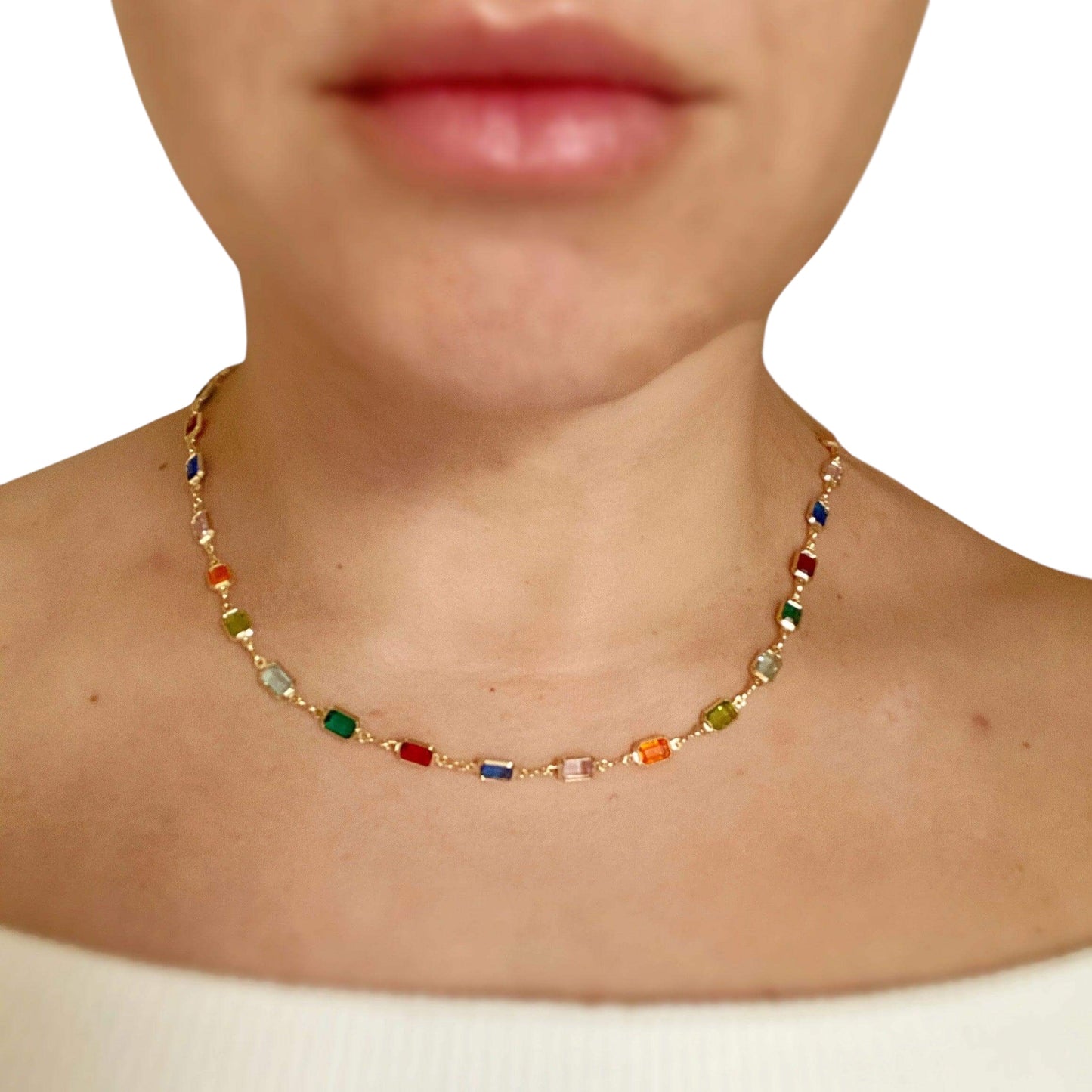 Color Stones Station 18k Gold Filled Necklace