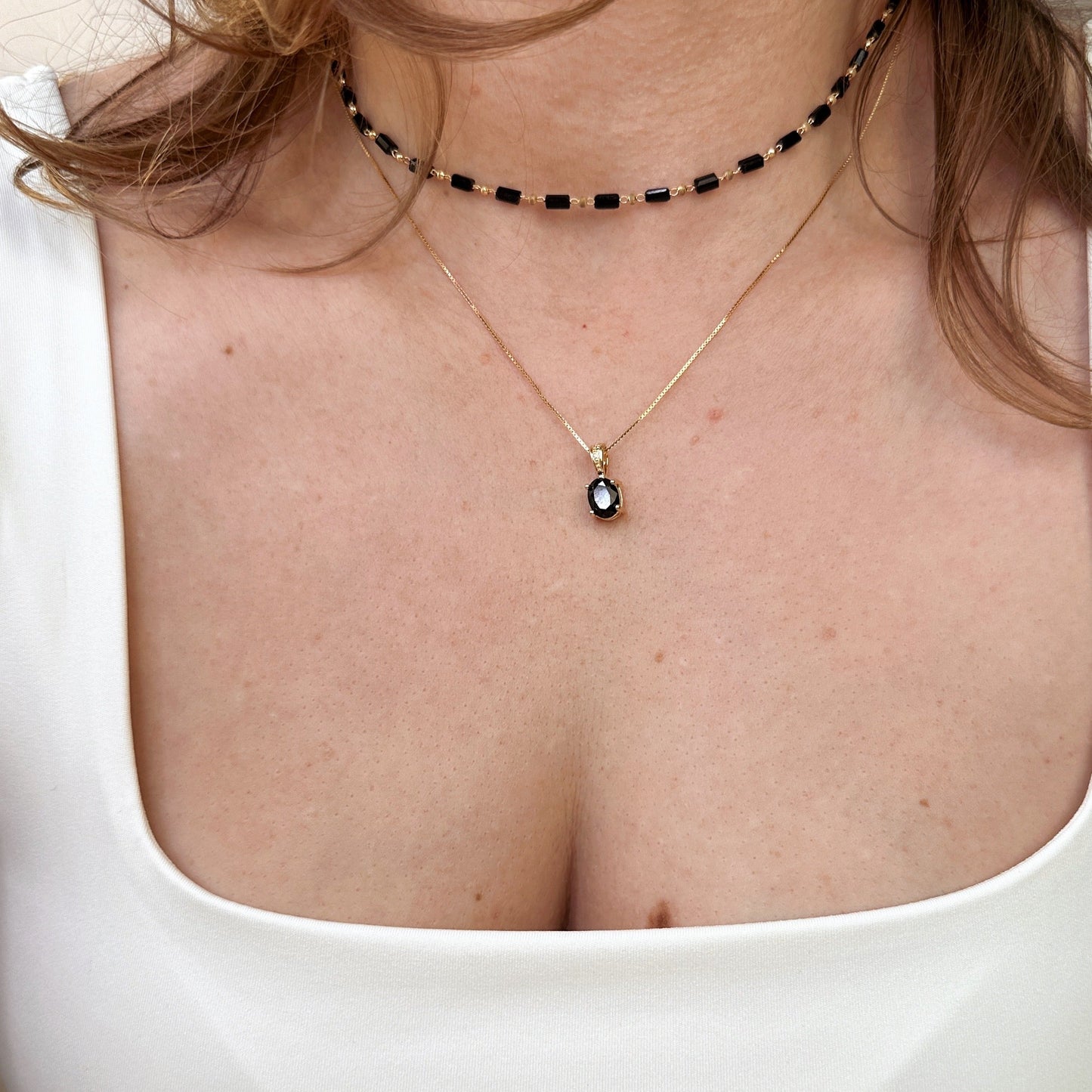 7mm Oval Black CZ 18k Gold Filled Pendant