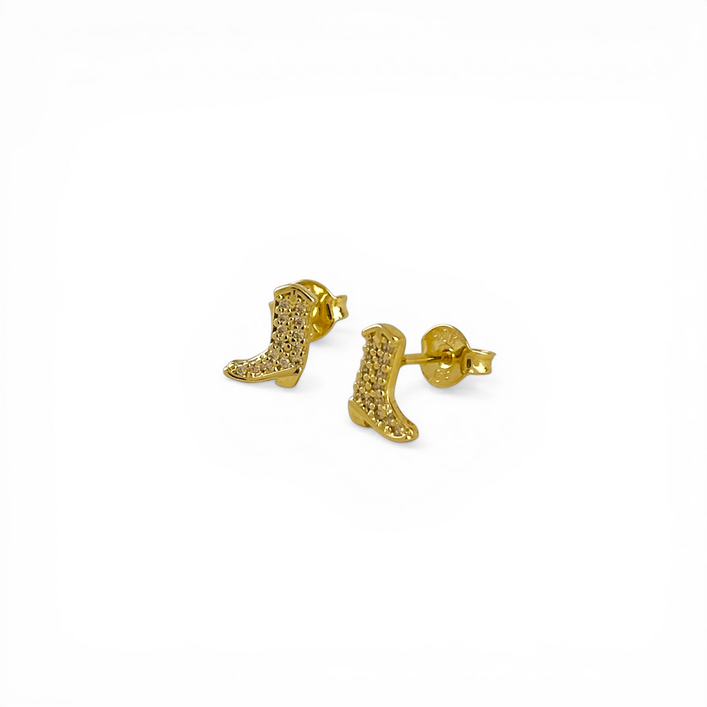 8mm Mini Cowgirl Boot Pavé CZ 18K Gold Filled Stud Earrings