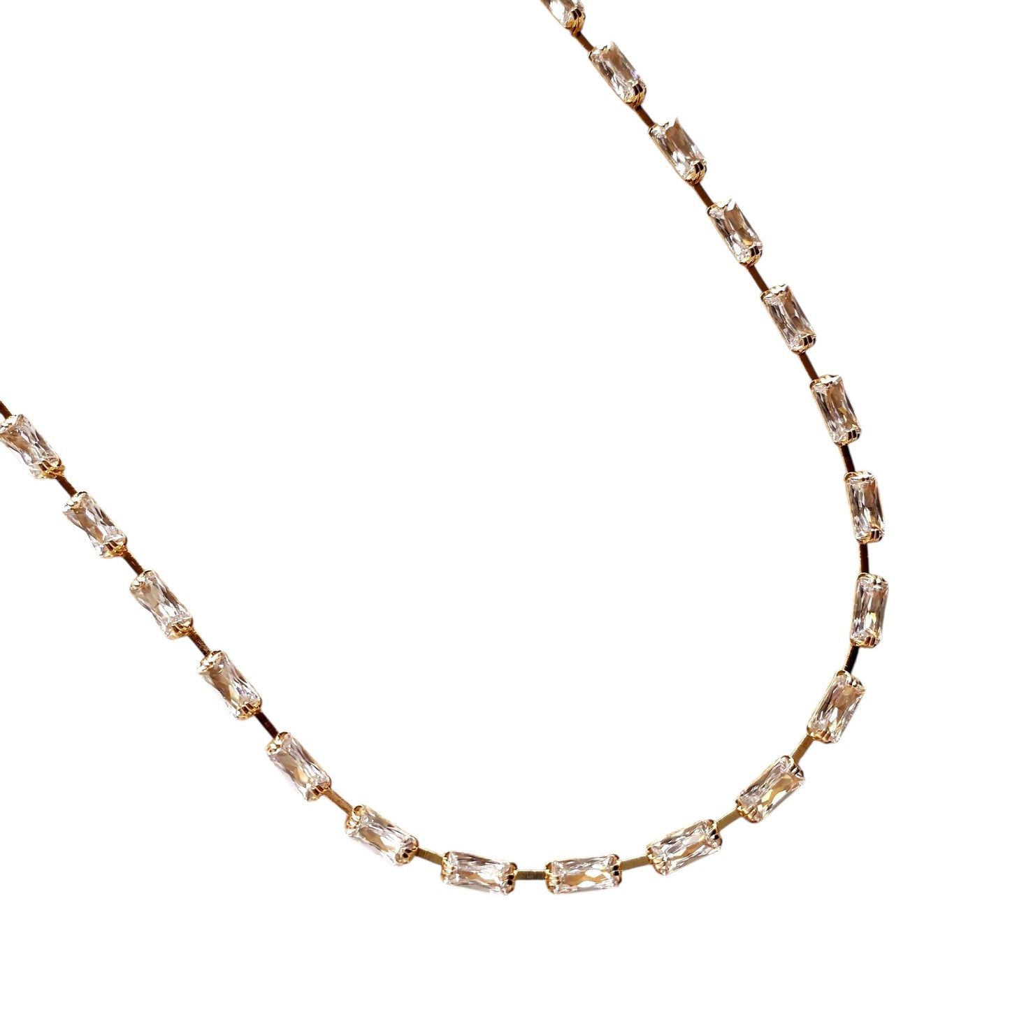 Sideways Baguette CZ Choker 18k Gold Filled Necklace