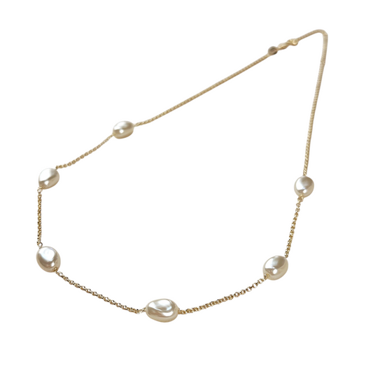 10mm Baroque Pearl Station 18k Gold Filled Necklace