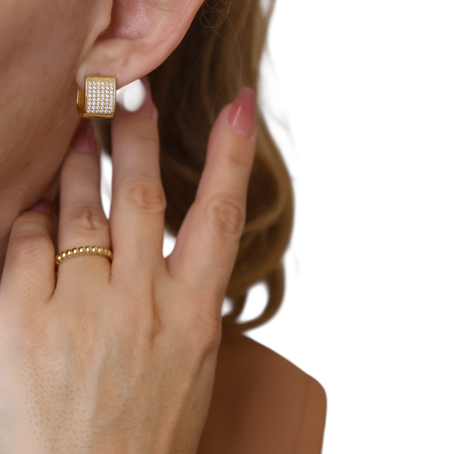 12mm CZ Pavé Square Huggie Hoop 18k Gold Filled Earrings