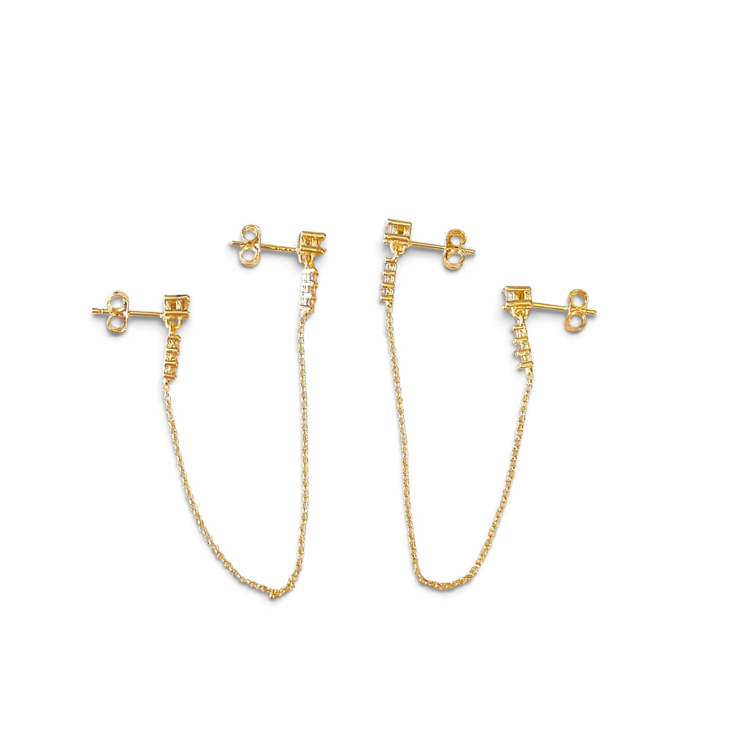 Double Piercing CZ Chain 18K Gold Filled Earrings