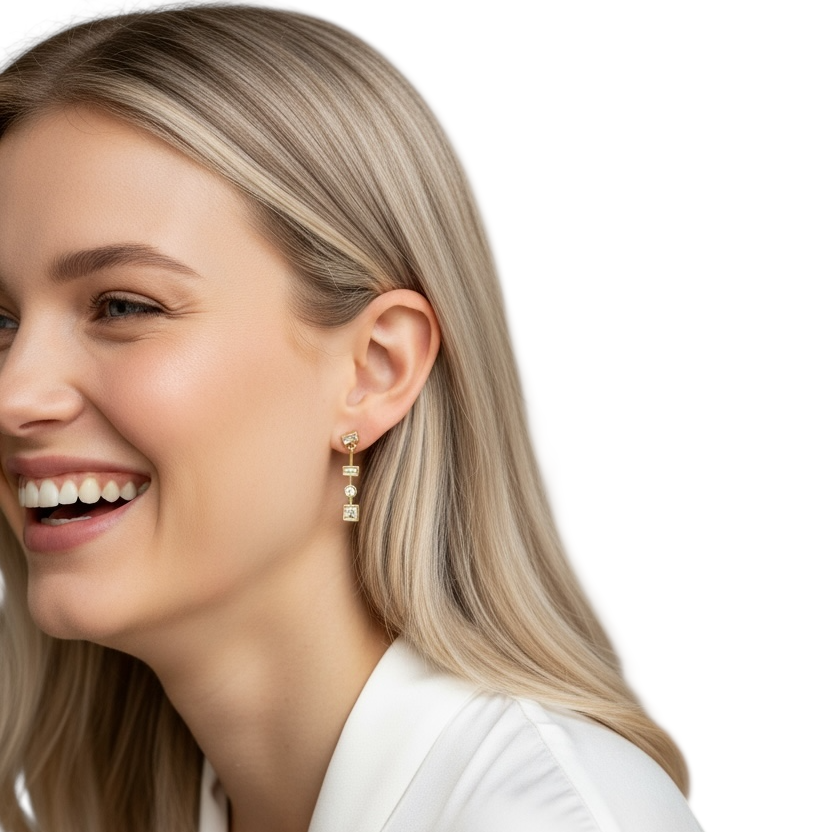 25mm Multi-Geometric Clear CZ 18K Gold Filled Drop Earrings