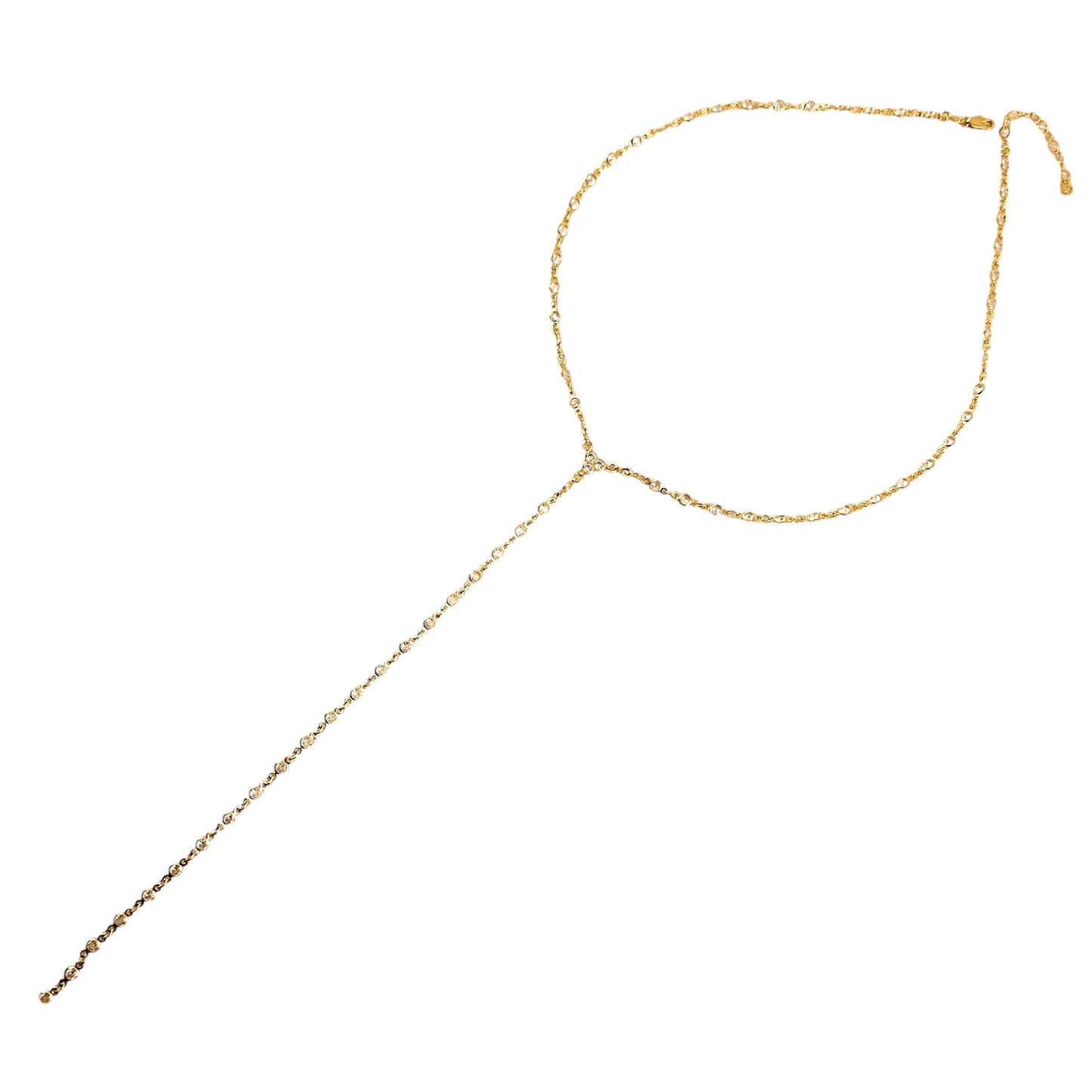 Round Bezel CZ Lariat 18K Gold Filled Necklace