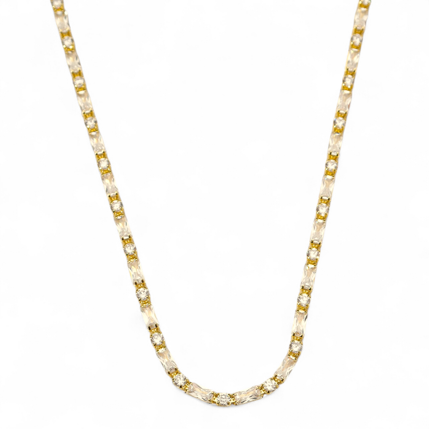 Round & Baguette CZ Choker 18K Gold Filled Necklace