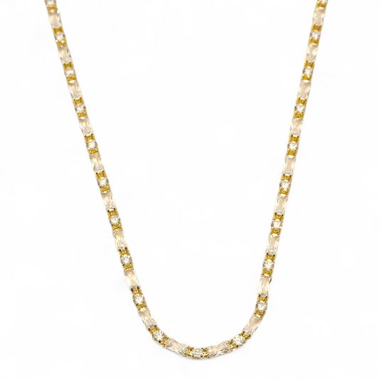 Round & Baguette CZ 18K Gold Filled Riviera Choker