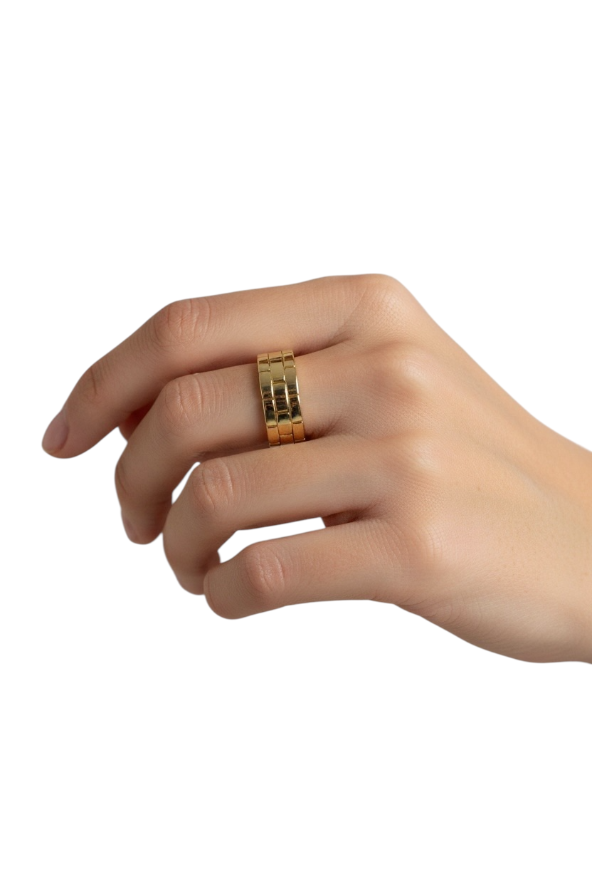 9mm Brick Link Band 18K Gold Filled Ring