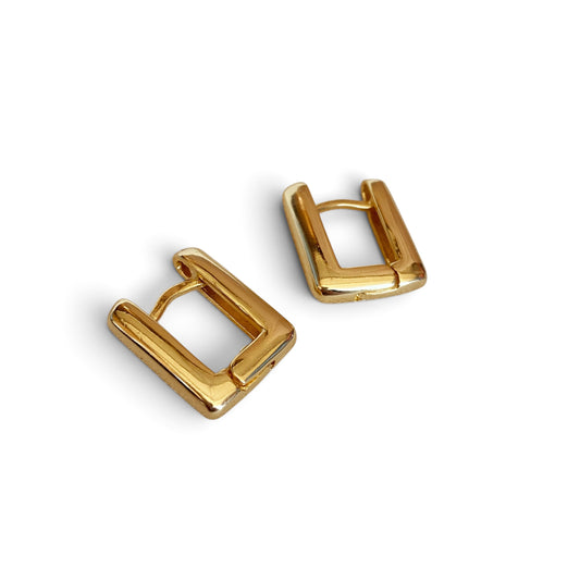 Rectangle Huggie 15mm 18K Gold Filled Hoop Earrings
