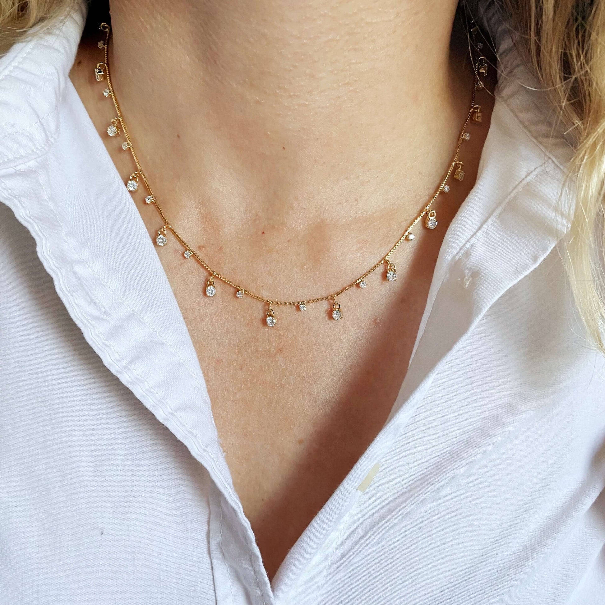 Dangling CZ Sparkle Necklace on model