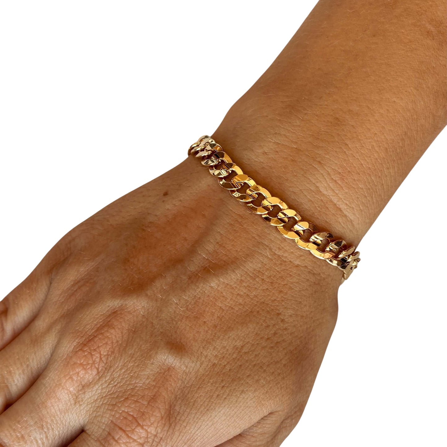 Diamond Cut Cuban Link 8mm 18K Gold Filled Bracelet on hand