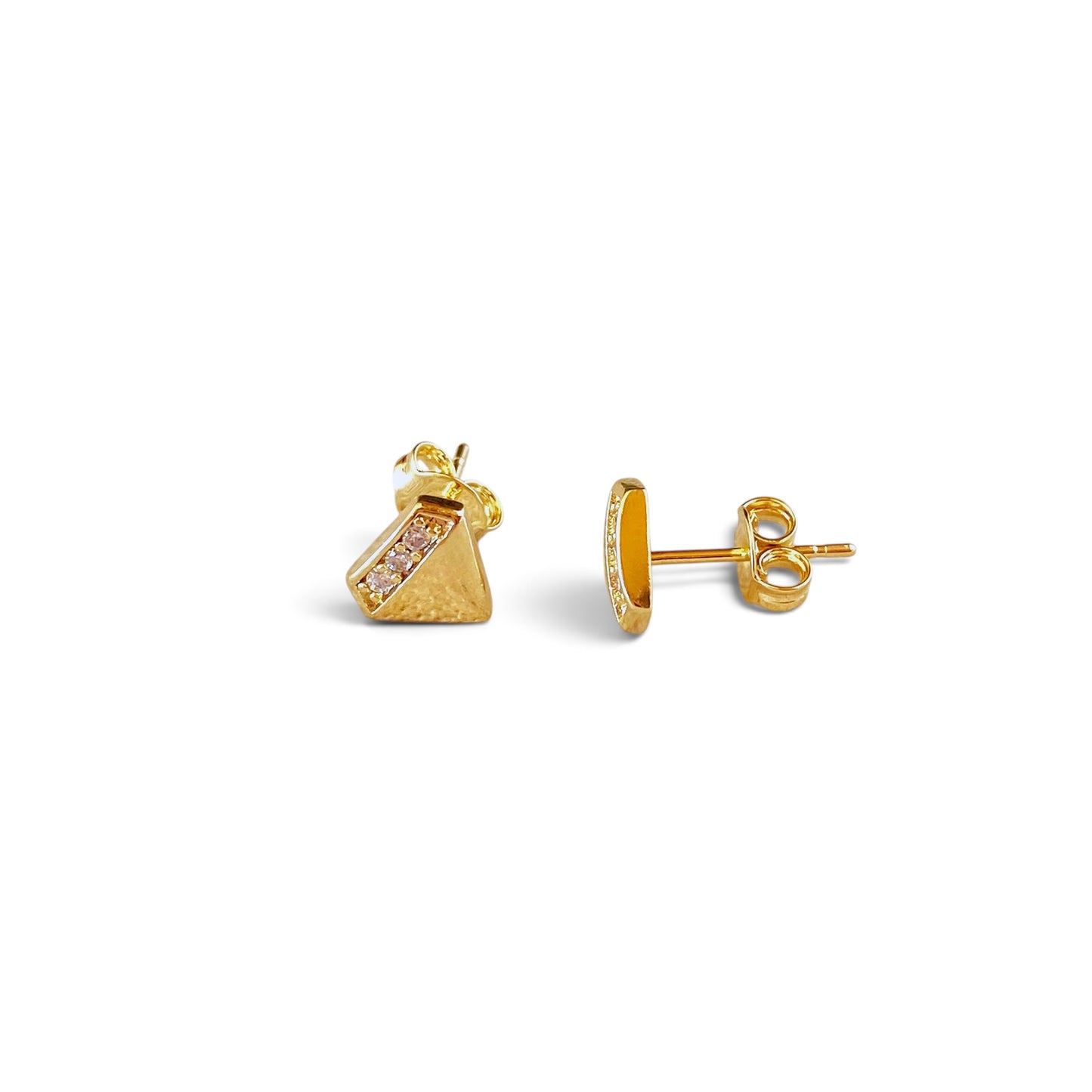 Diamond Shape CZ 18K Gold Filled Stud Earrings Sideview