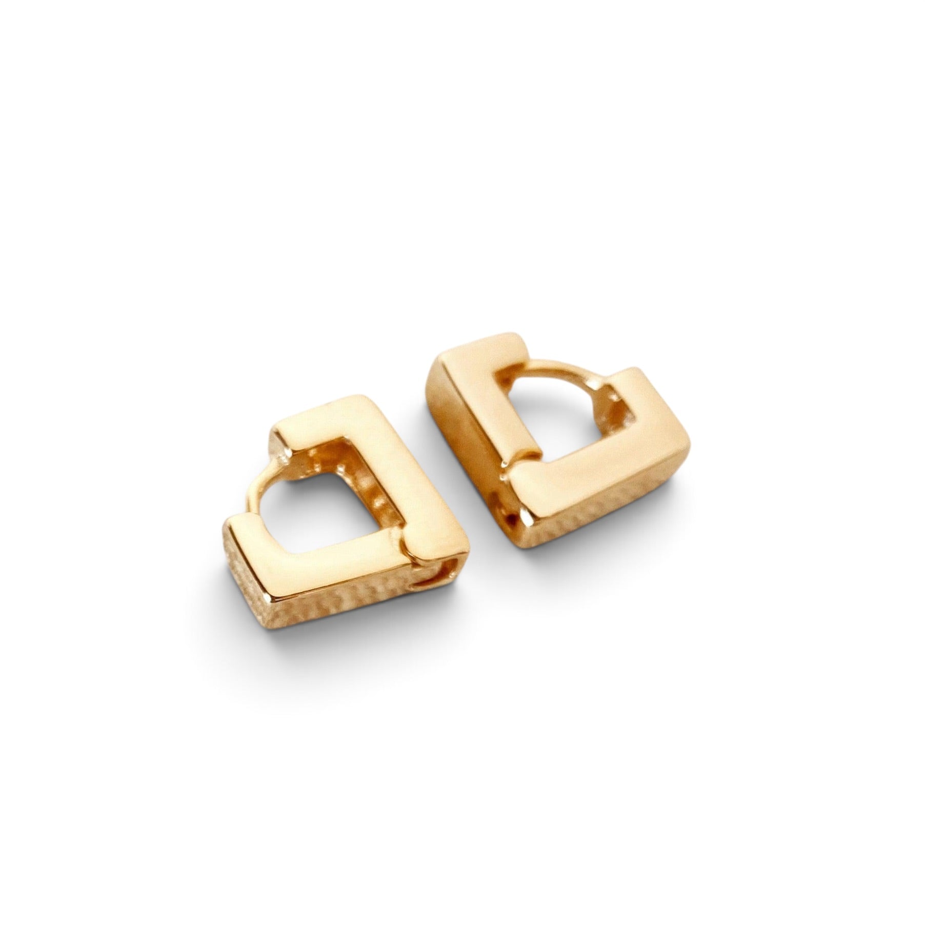 Diamond Shape Polished Huggie Hoop Earrings Closeup