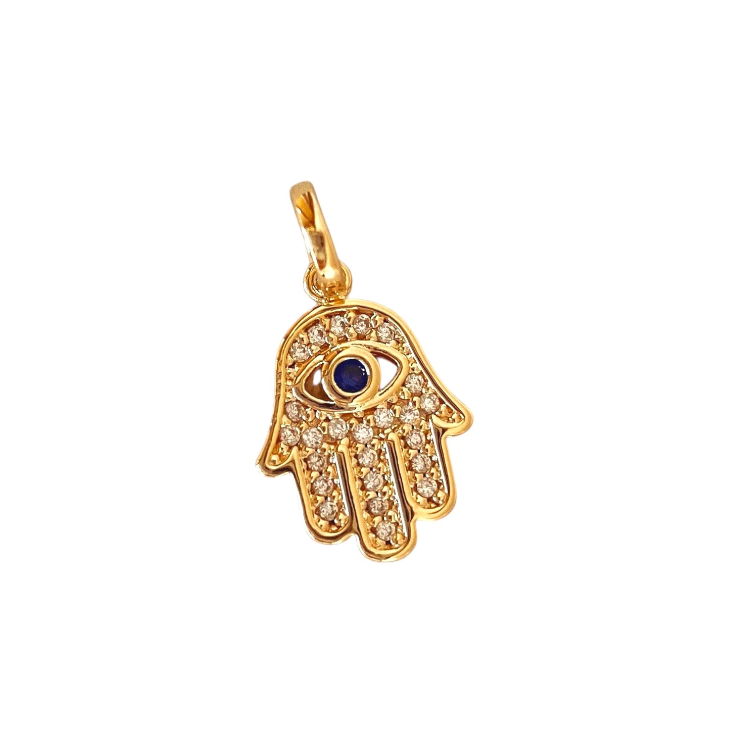 CZ Evil Eye Hamsa Hand Good Luck 18k Gold Filled Pendant