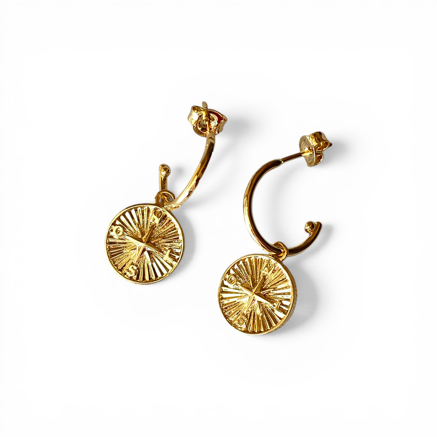 10mm Open Hoop with Compass Charm 18K Gold Filled Earrings