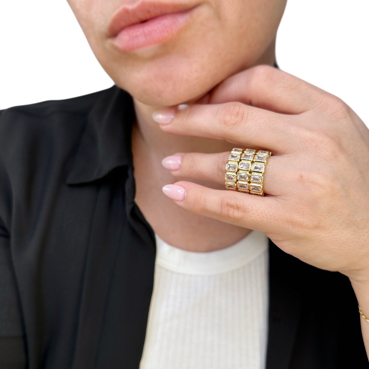 Emerald Cut CZ Eternity Band 18k Gold Filled Ring